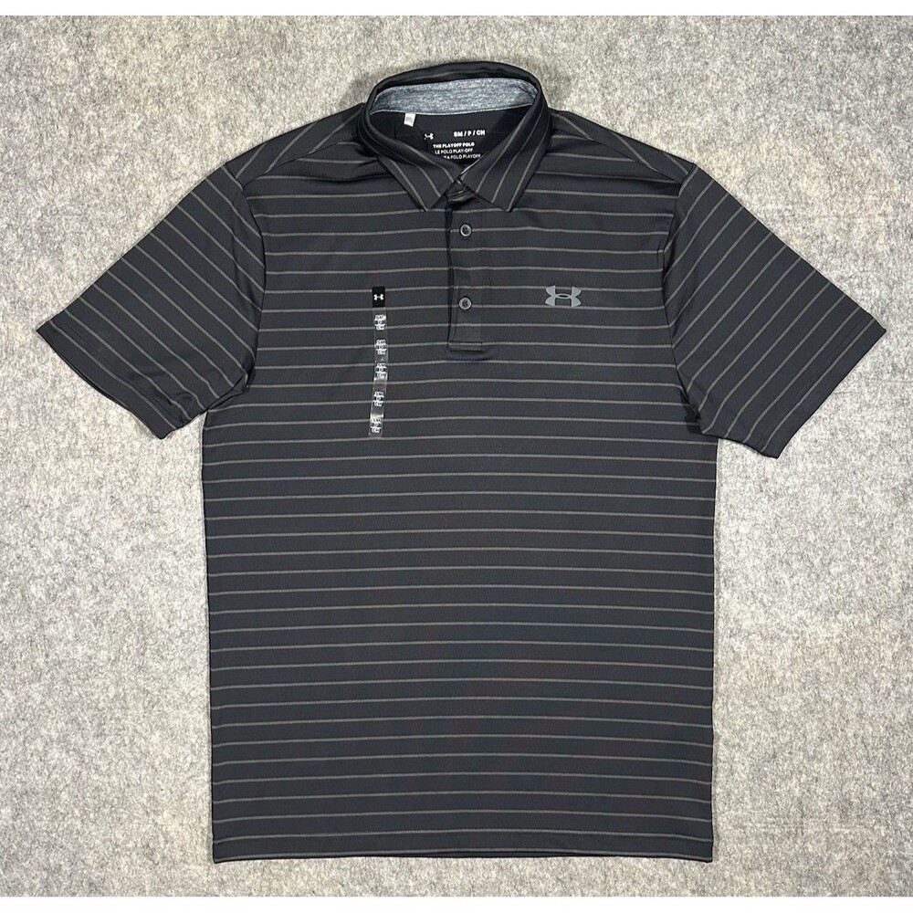 Under Armour The Playoff Polo Shirt Men’s S Black/Gray Core Stripe Golf Stretch